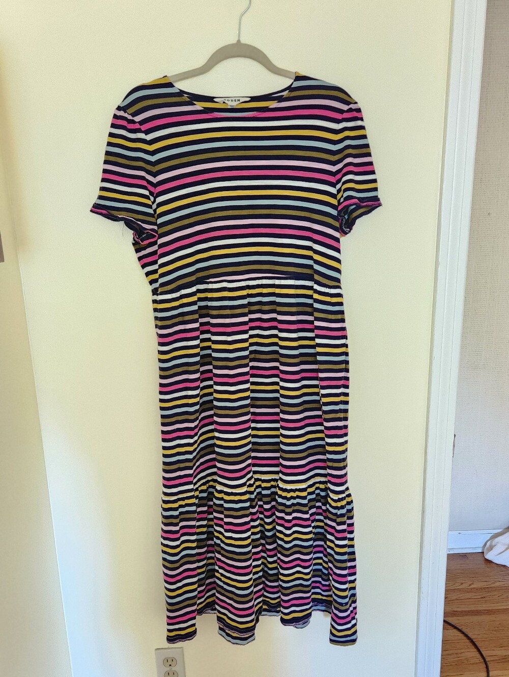 Boden Multicolor Striped Emma Midi Tiered Midi Jersey Knit Dress 14